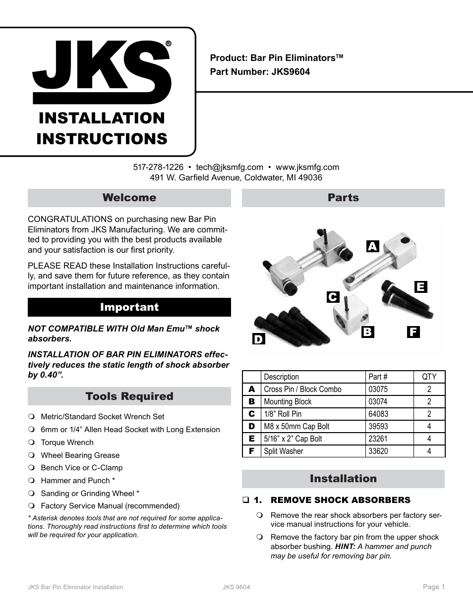 JKS 9604 User Manual | 2 pages