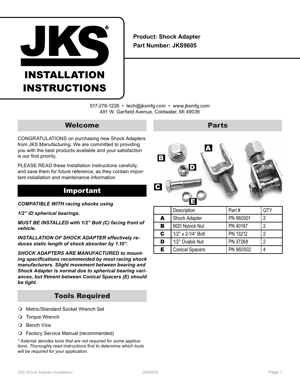 JKS 9605 User Manual | 2 pages