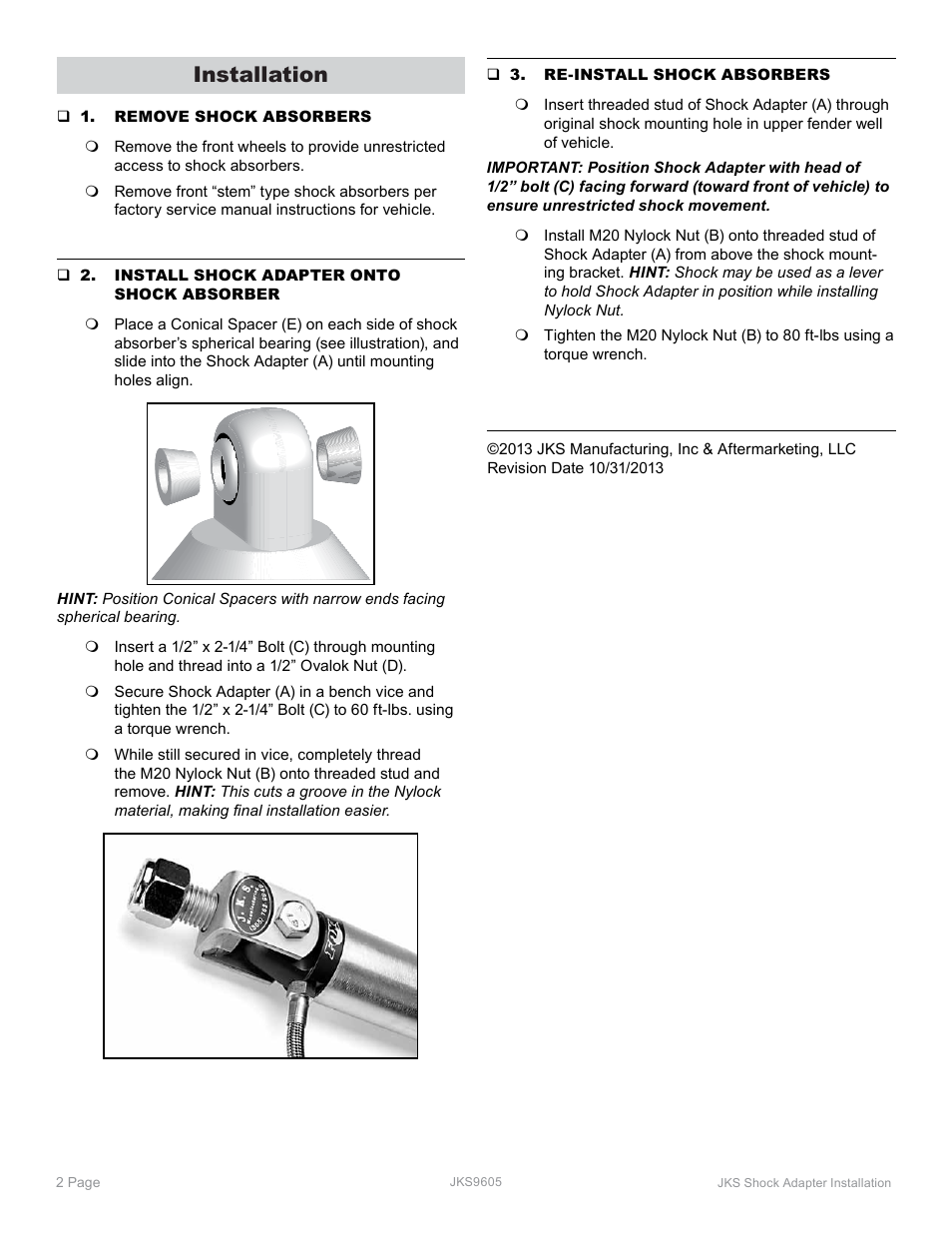 Installation | JKS 9605 User Manual | Page 2 / 2