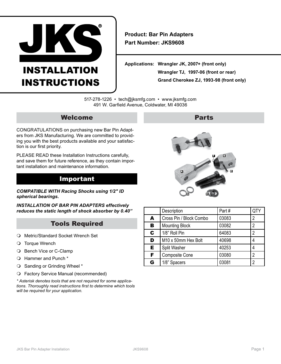 JKS 9608 User Manual | 2 pages