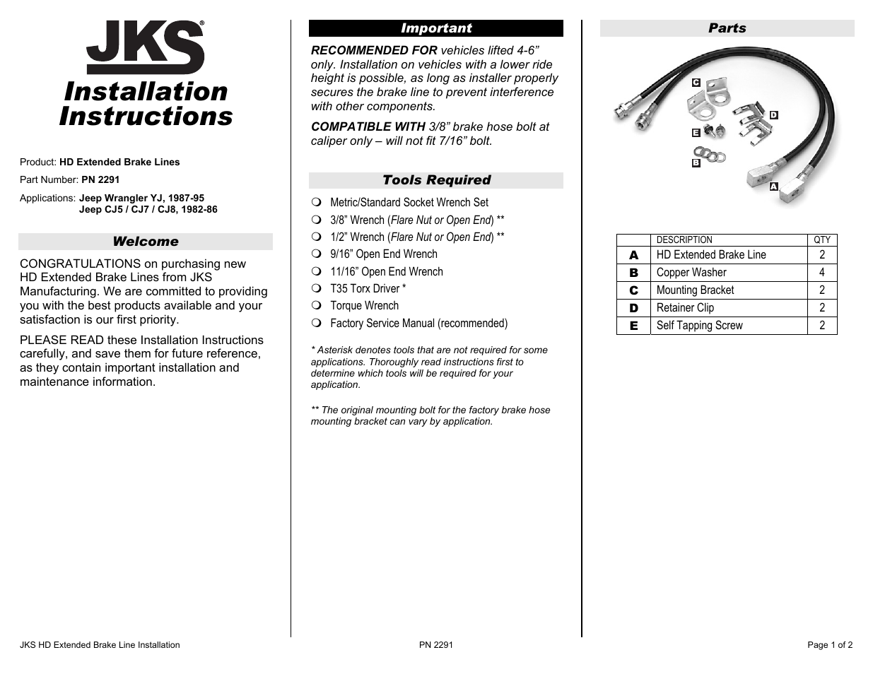 JKS PN2291 User Manual | 2 pages