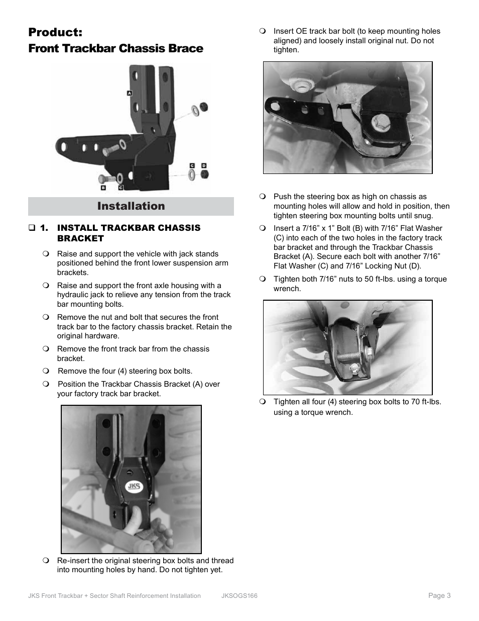 Product: front trackbar chassis brace, Installation | JKS OGS166 User Manual | Page 3 / 9