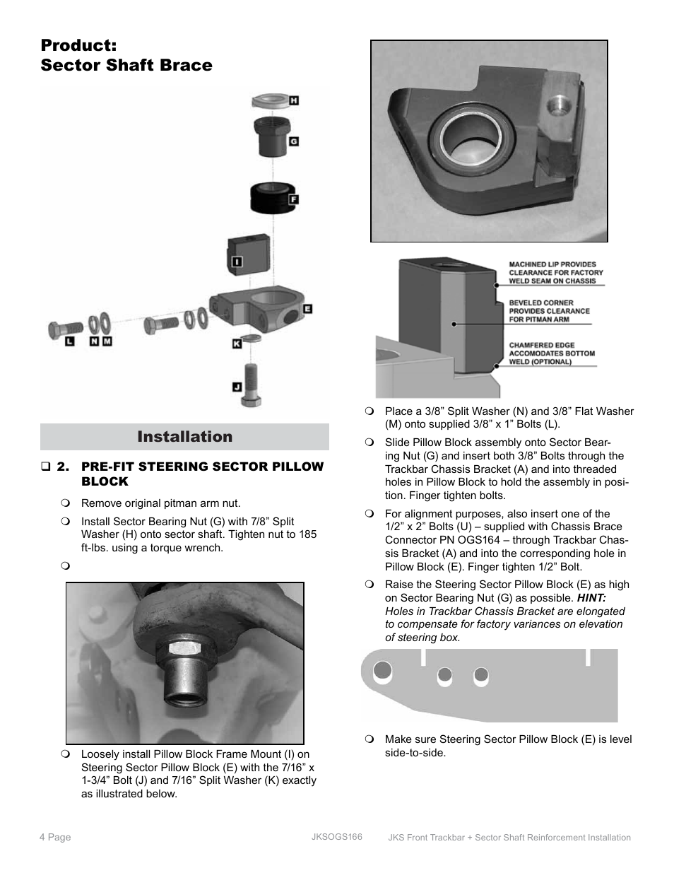 Product: sector shaft brace, Installation | JKS OGS166 User Manual | Page 4 / 9