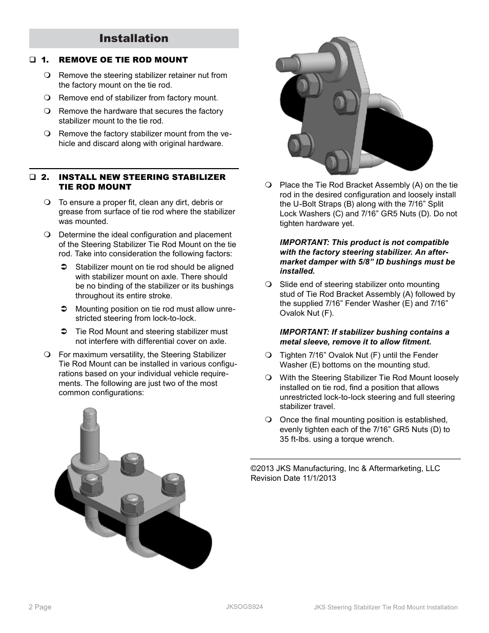 Installation | JKS OGS924 User Manual | Page 2 / 2