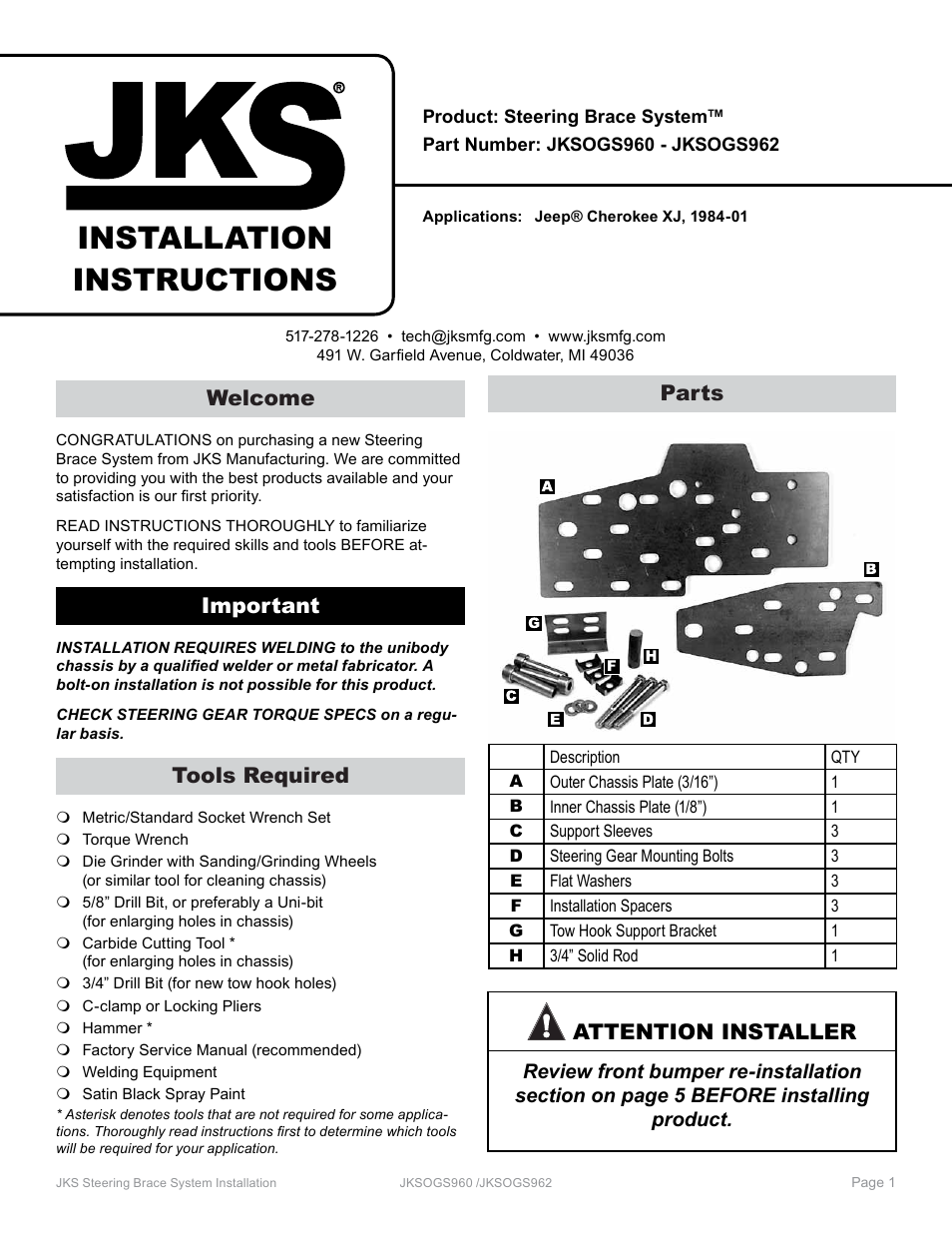 JKS OGS962 User Manual | 6 pages