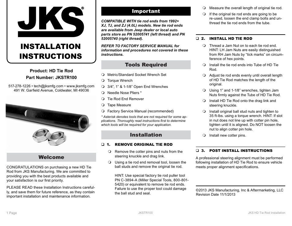 JKS TR100 User Manual | 1 page