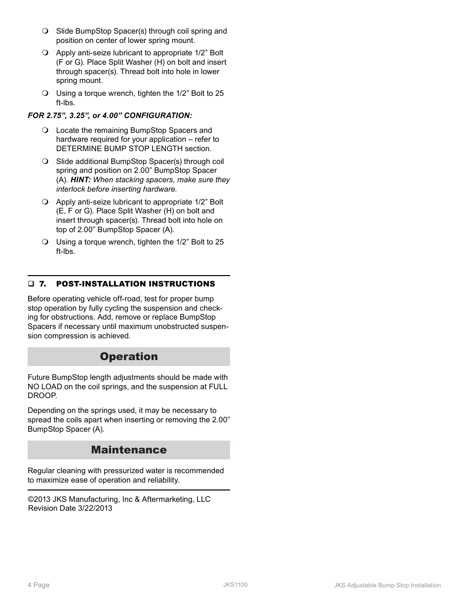 Operation, Maintenance | JKS 1100 User Manual | Page 4 / 4