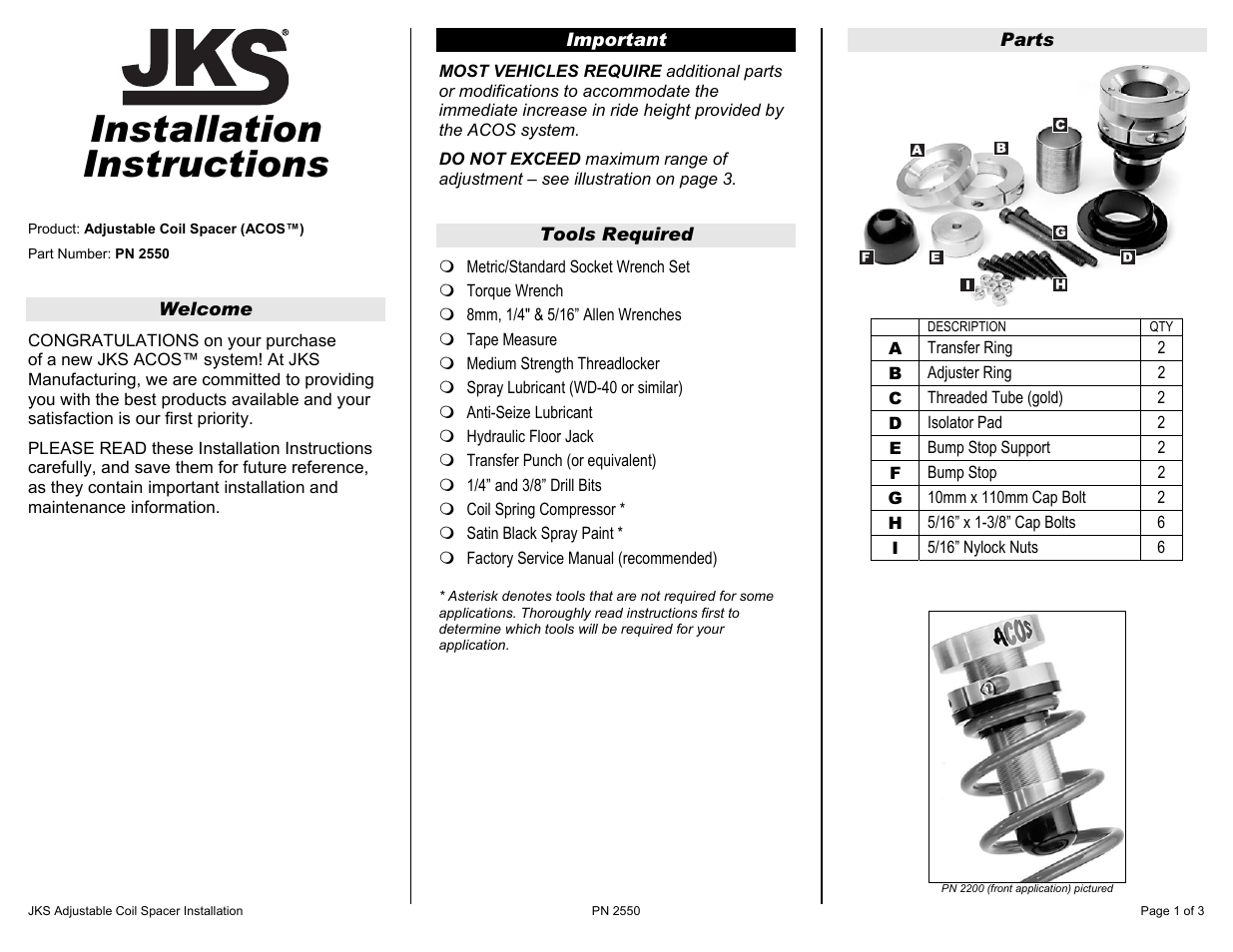 JKS 2550 User Manual | 3 pages