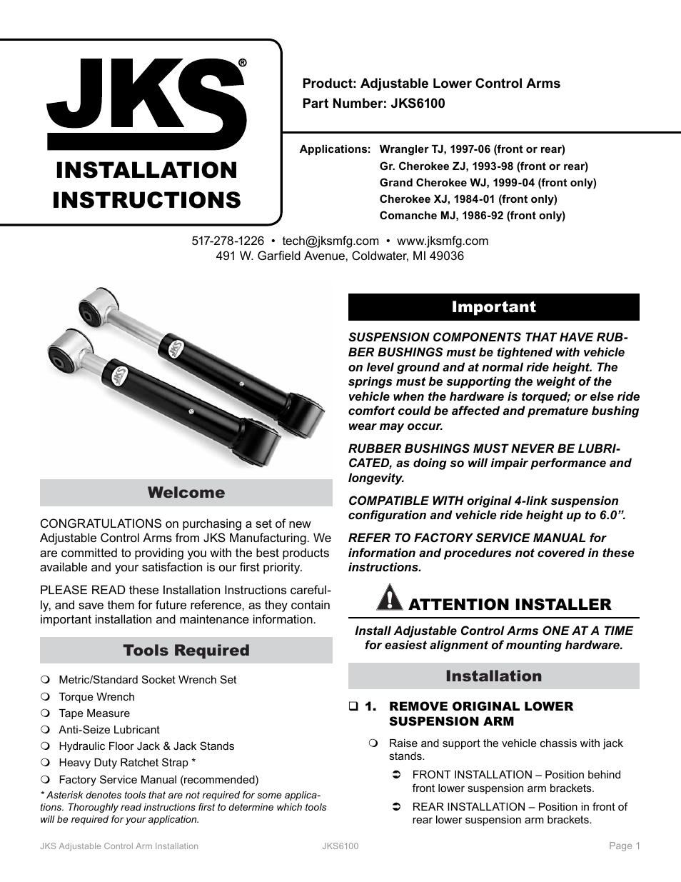 JKS 6100 User Manual | 3 pages