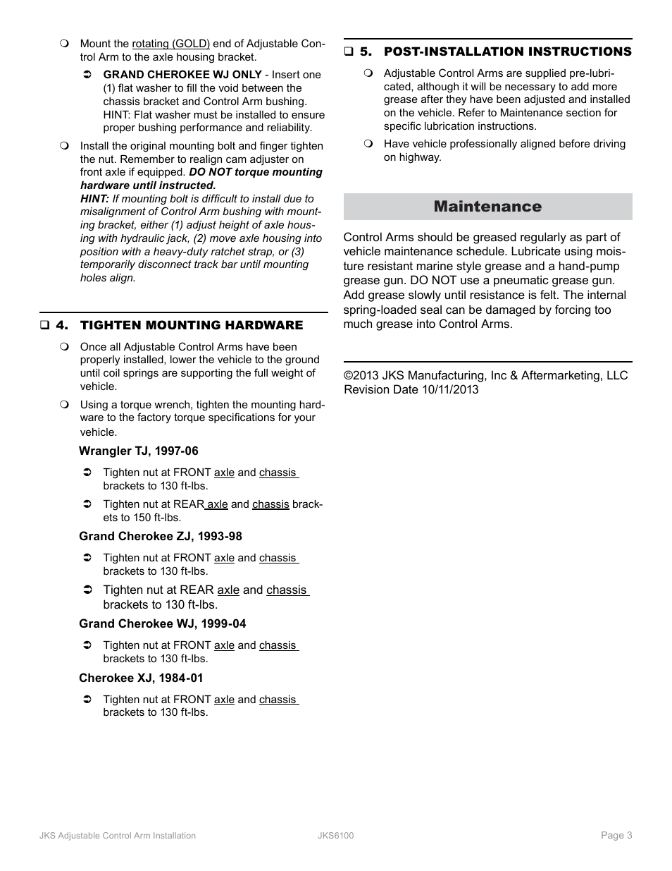 Maintenance | JKS 6100 User Manual | Page 3 / 3