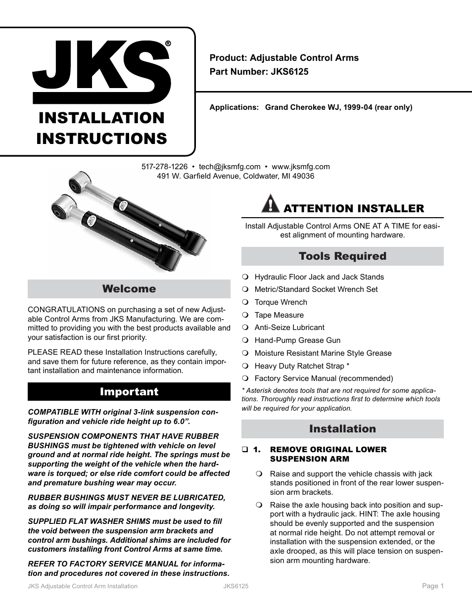 JKS 6125 User Manual | 3 pages