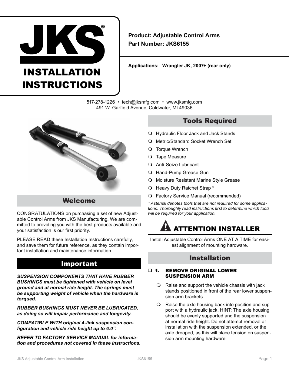 JKS 6155 User Manual | 2 pages