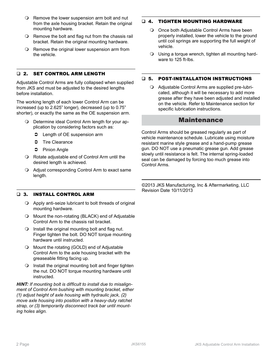 Maintenance | JKS 6155 User Manual | Page 2 / 2