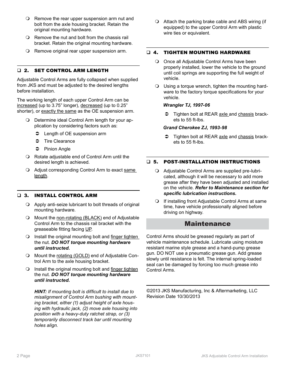 Maintenance | JKS 7101 User Manual | Page 2 / 2