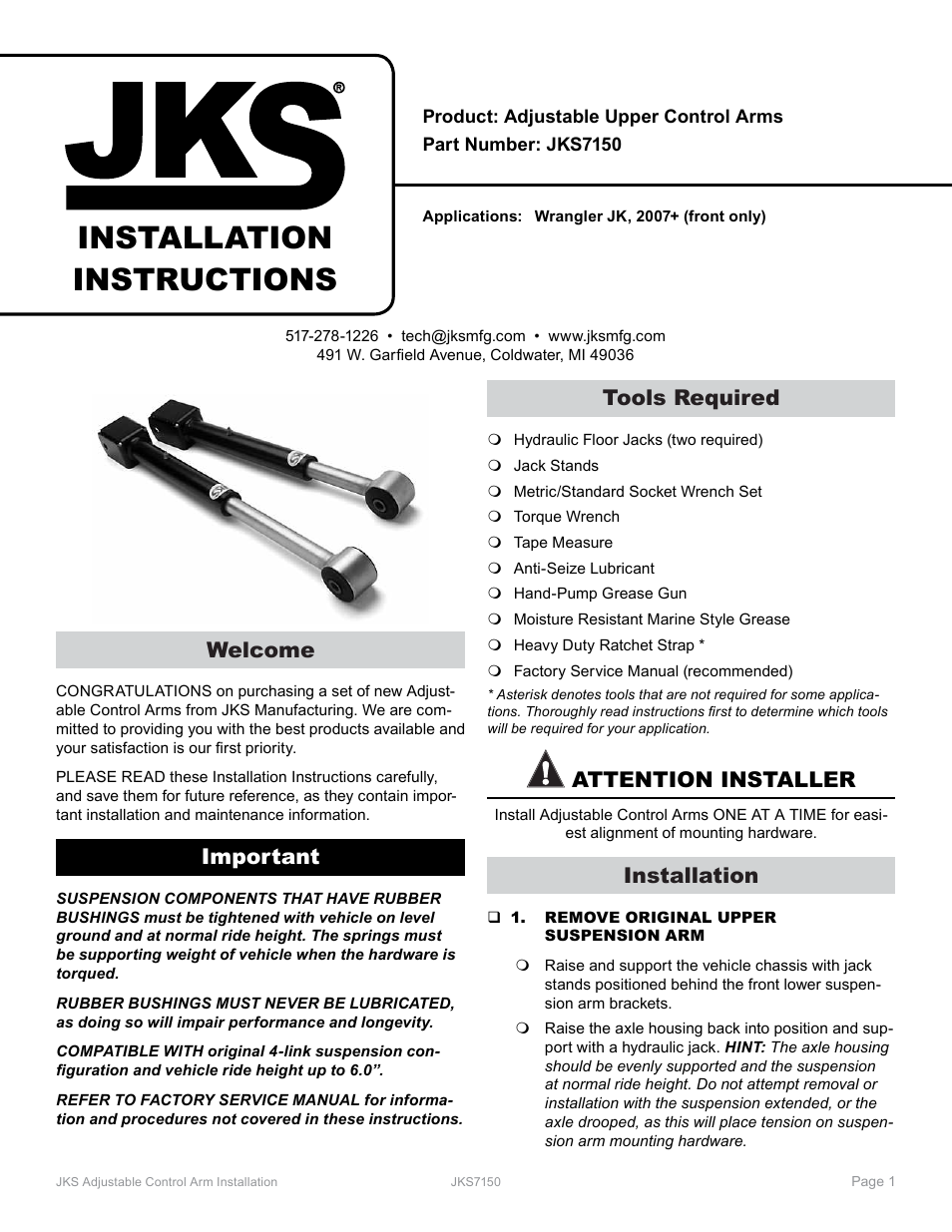 JKS 7150 User Manual | 3 pages