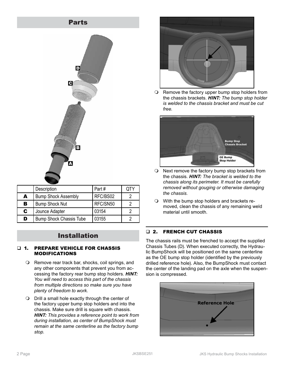 Parts, Installation | JKS BSE251 User Manual | Page 2 / 6