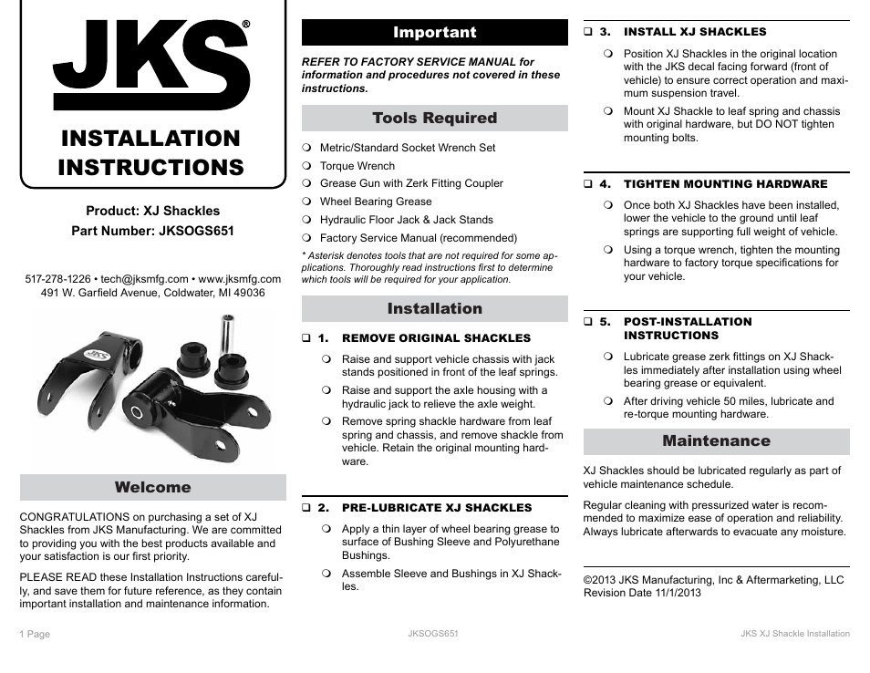 JKS OGS651 User Manual | 1 page