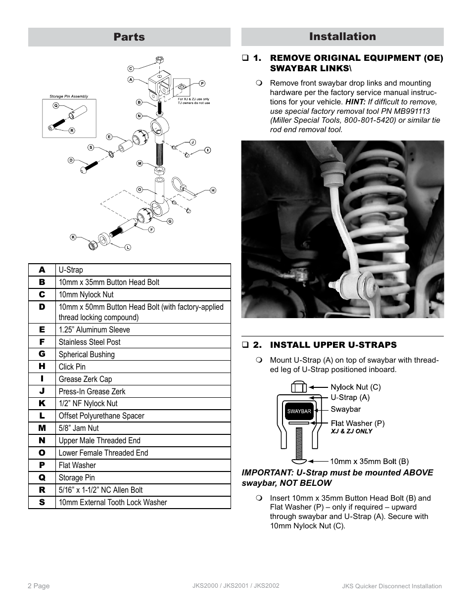 Parts, Installation | JKS 2002 User Manual | Page 2 / 5