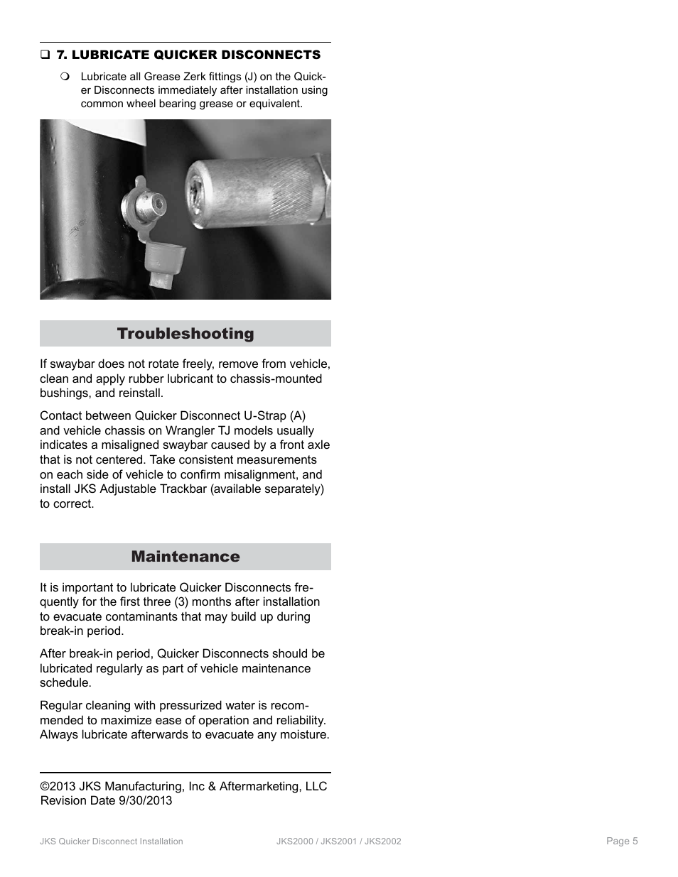 Troubleshooting, Maintenance | JKS 2002 User Manual | Page 5 / 5