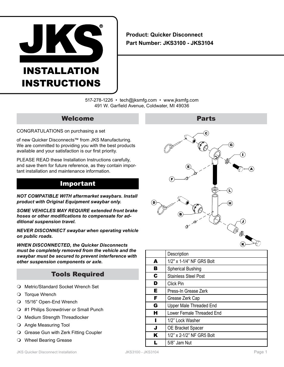 JKS 3104 User Manual | 3 pages