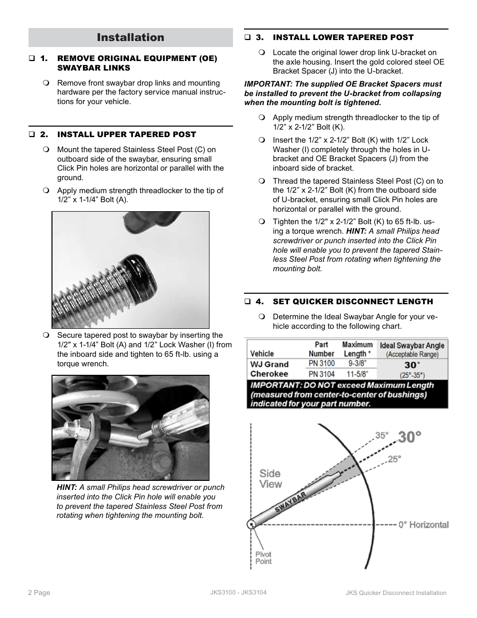 Installation | JKS 3104 User Manual | Page 2 / 3