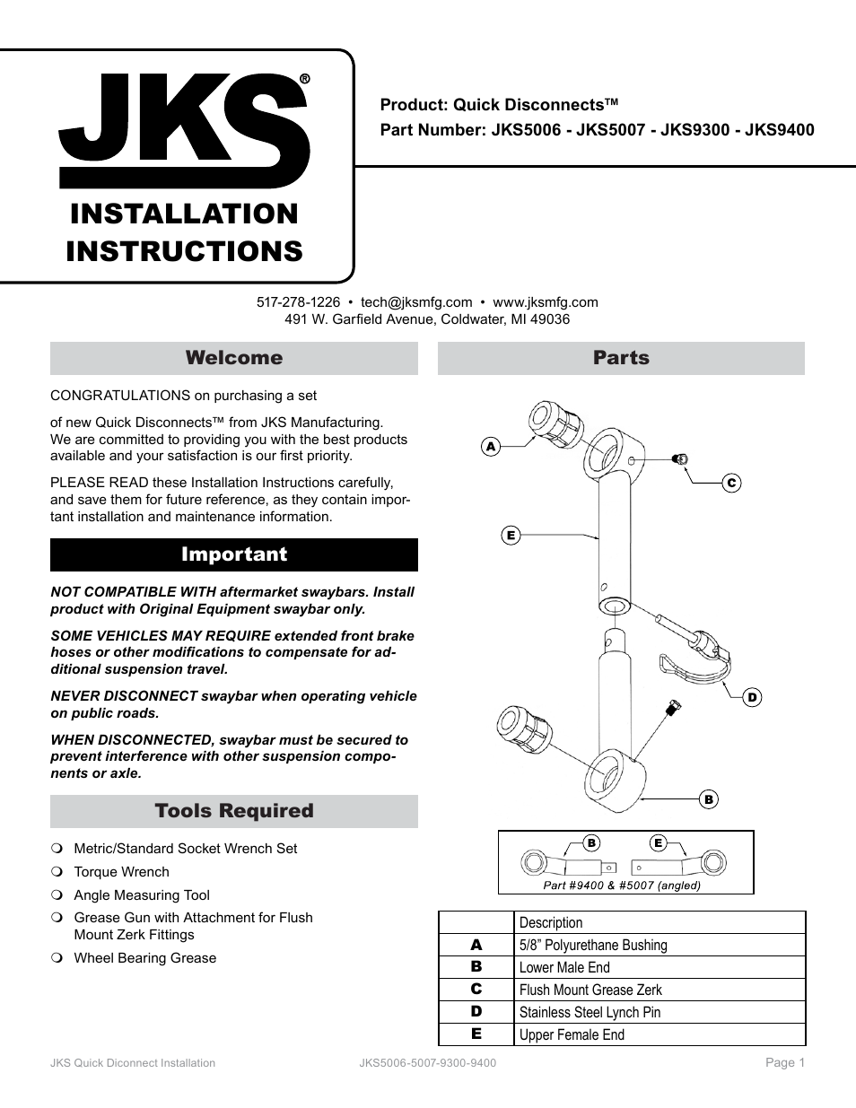 JKS 9400 User Manual | 3 pages