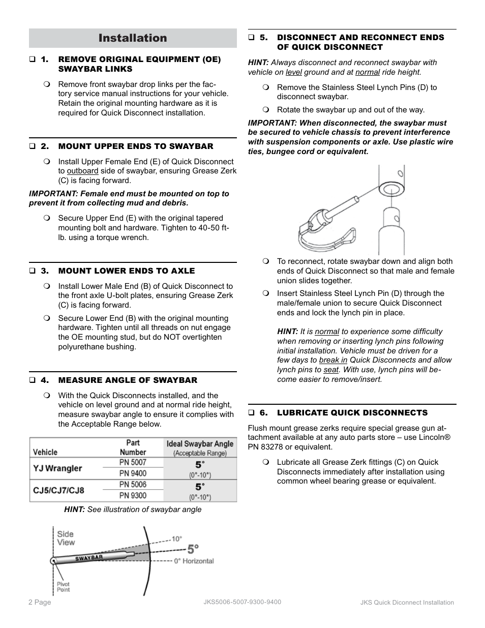 Installation | JKS 9400 User Manual | Page 2 / 3