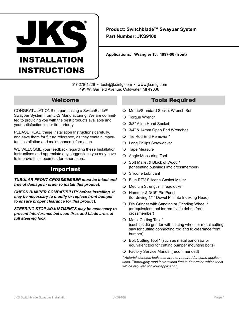 JKS 9100 User Manual | 7 pages