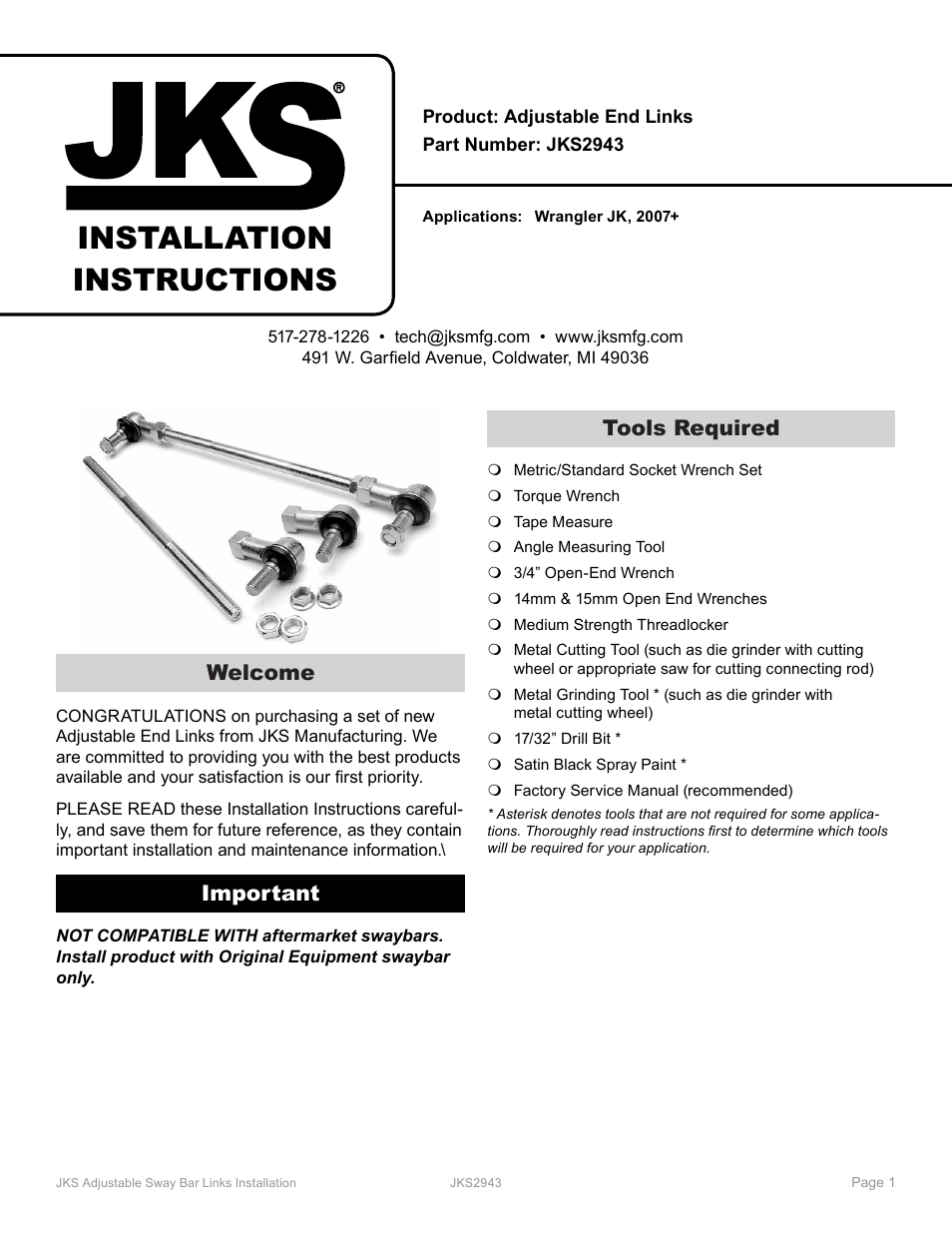 JKS 2943 User Manual | 5 pages