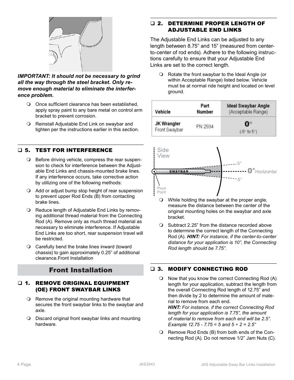Front installation | JKS 2943 User Manual | Page 4 / 5