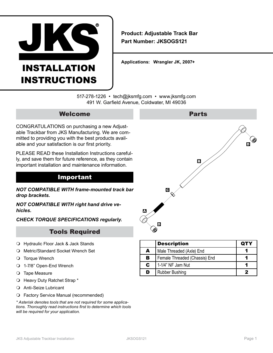 JKS OGS121 User Manual | 3 pages