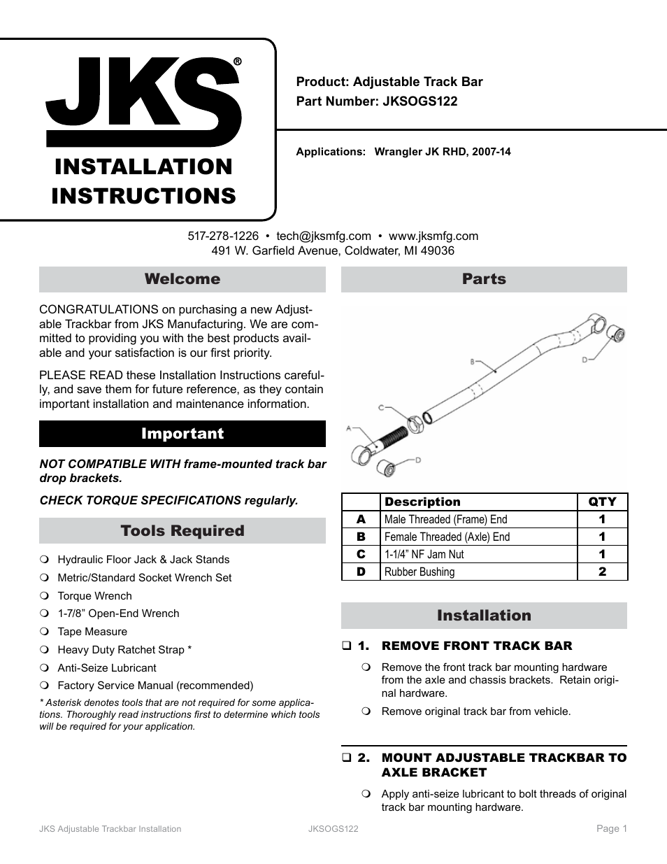 JKS OGS122 User Manual | 3 pages