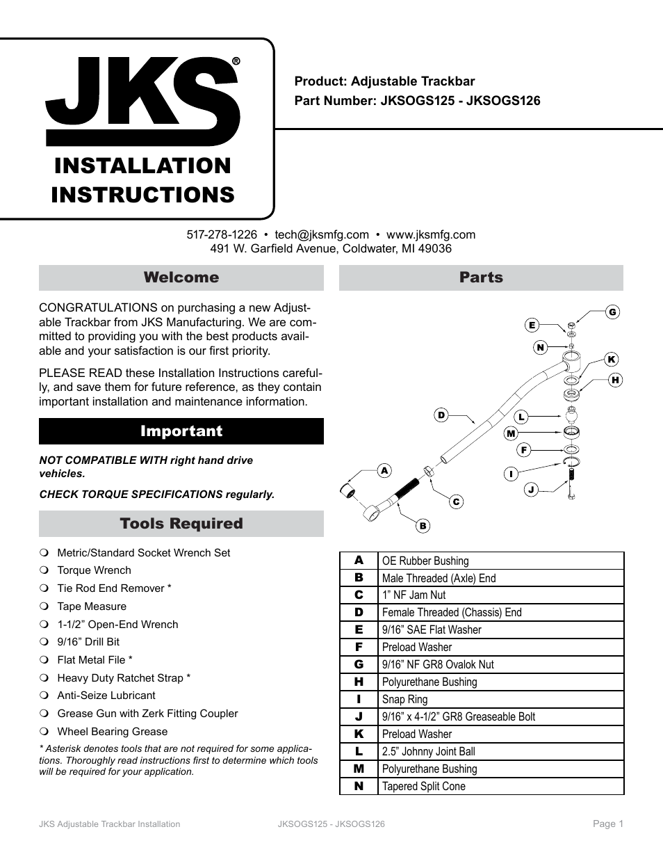 JKS OGS126 User Manual | 3 pages