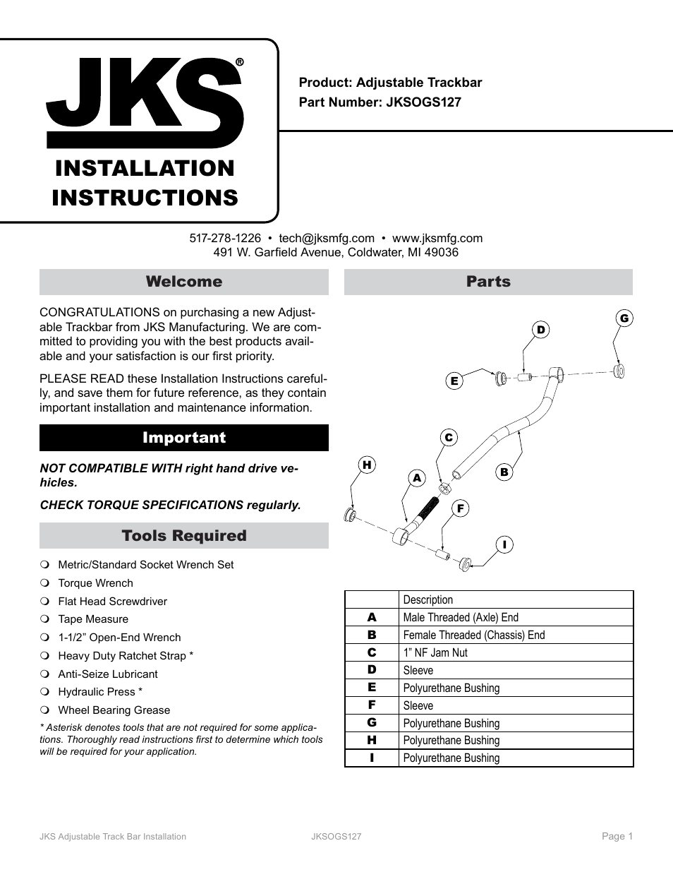 JKS OGS127 User Manual | 3 pages