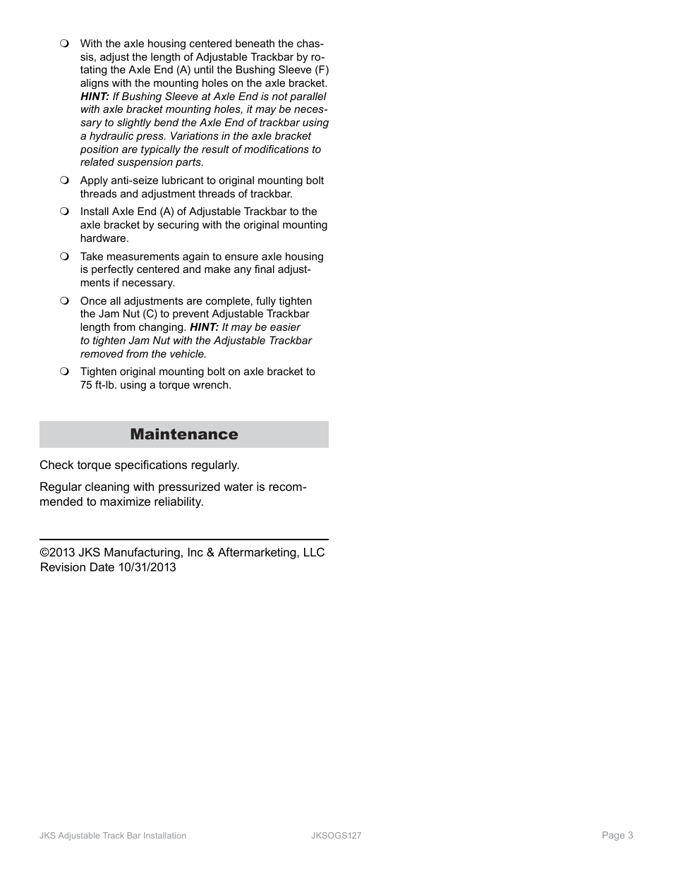 Maintenance | JKS OGS127 User Manual | Page 3 / 3