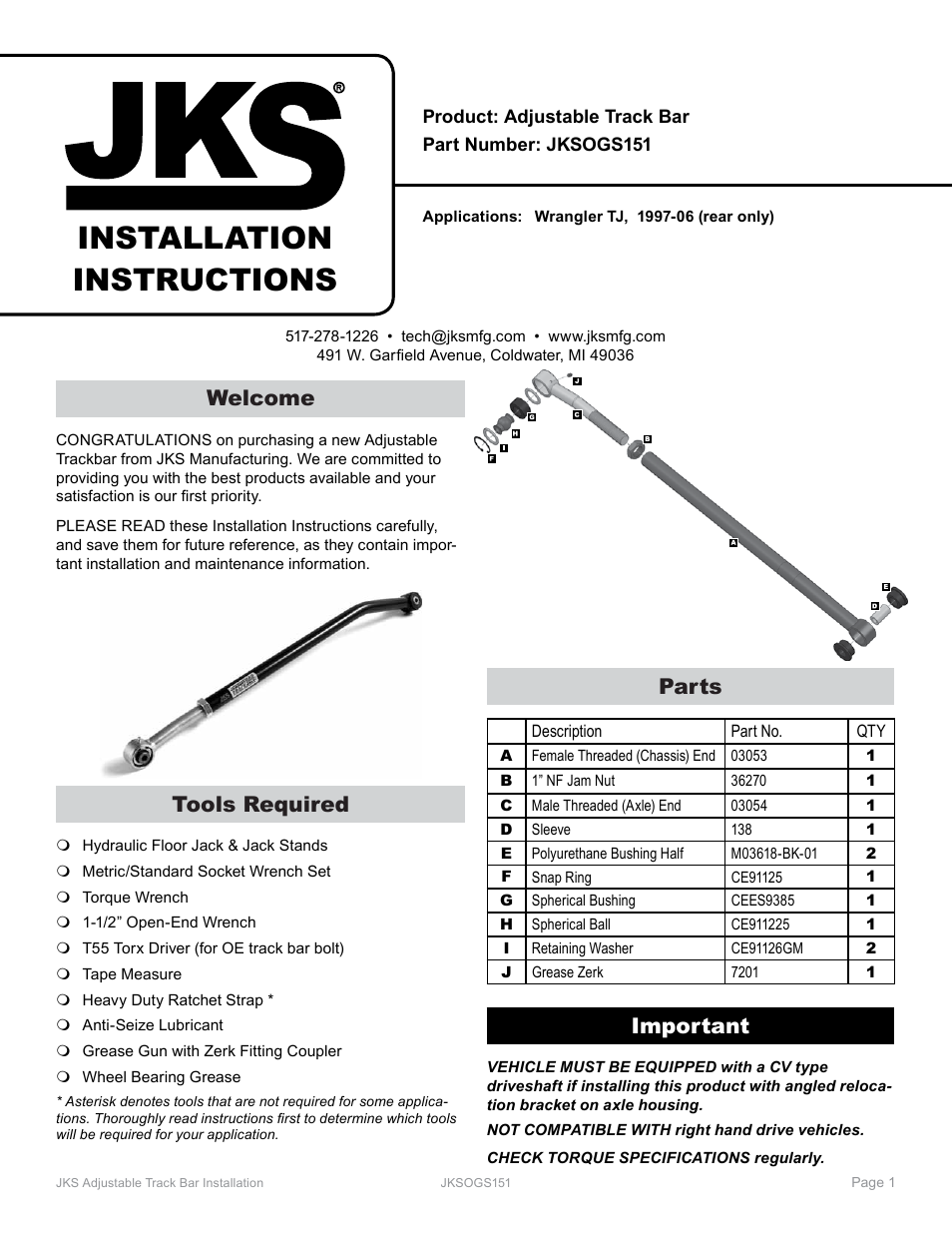 JKS OGS151 User Manual | 3 pages