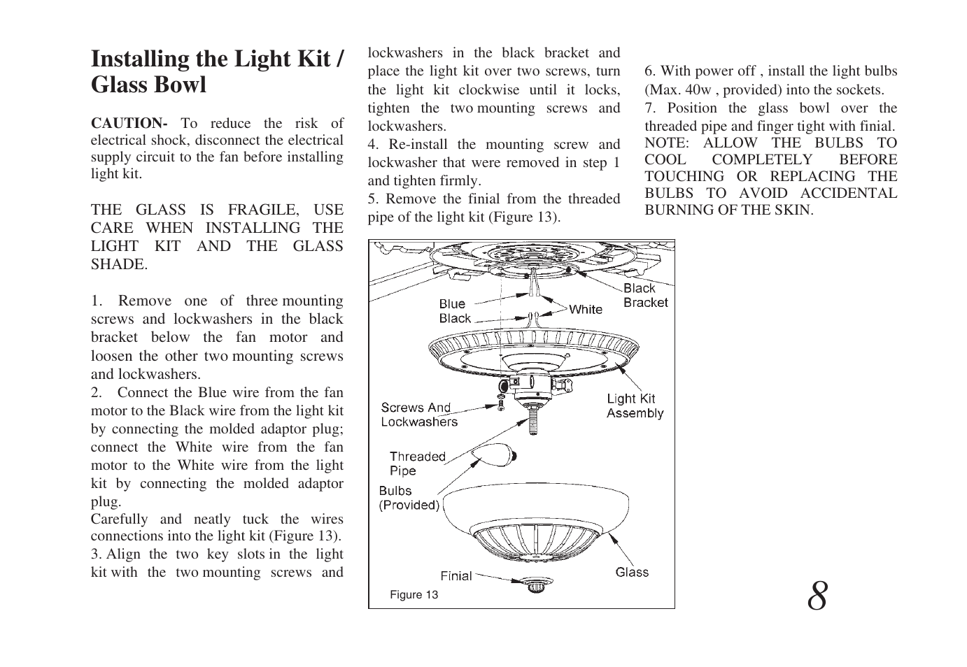 Installing the light kit / glass bowl | King of Fans Almeida User Manual | Page 11 / 16