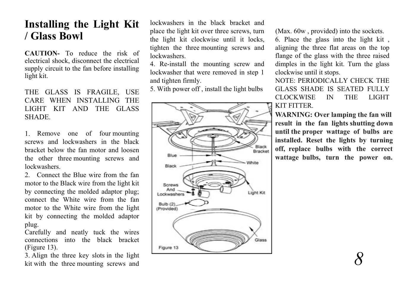 Installing the light kit / glass bowl | King of Fans Cabrerra User Manual | Page 10 / 15