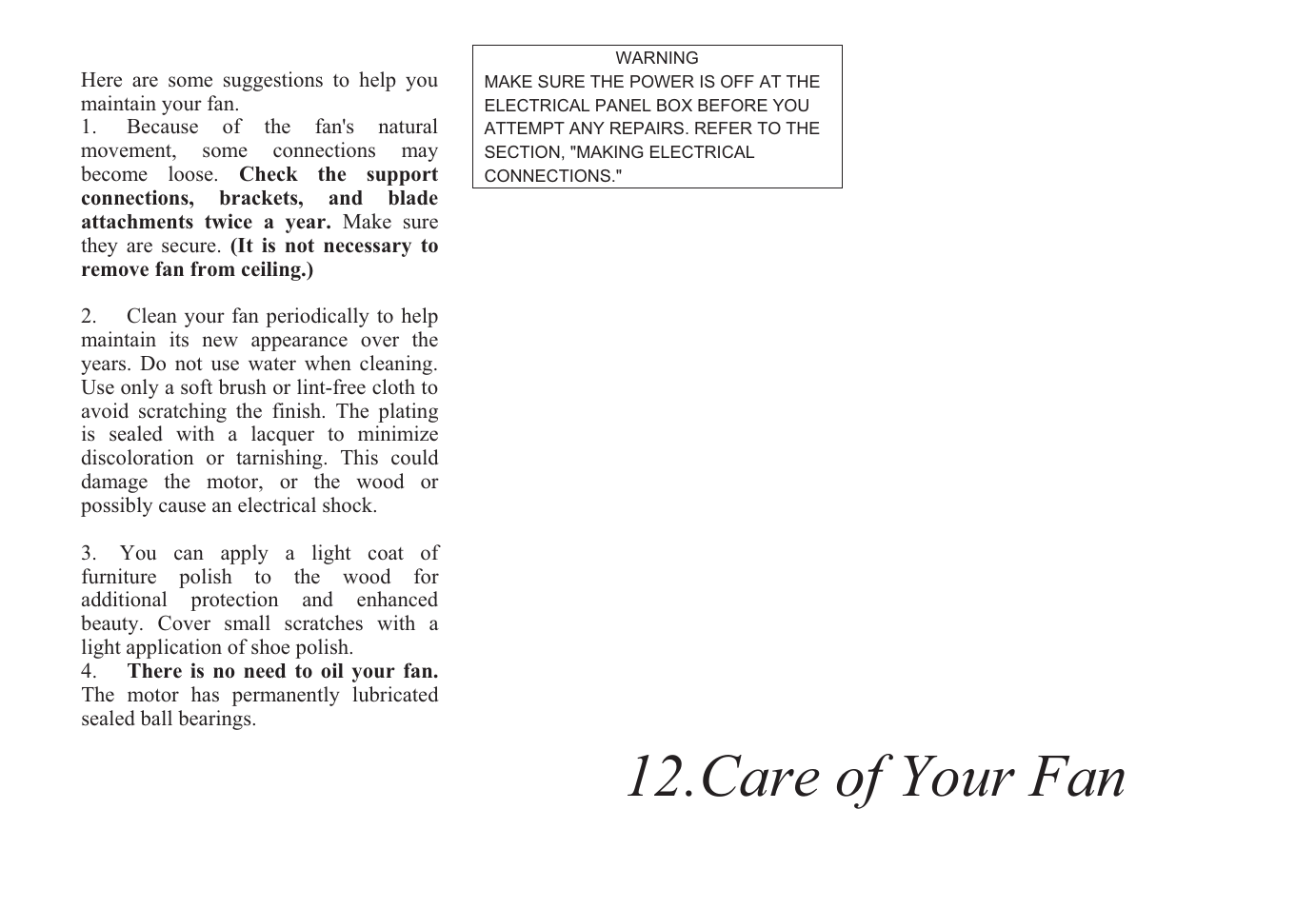 Care of your fan | King of Fans Covington User Manual | Page 14 / 16