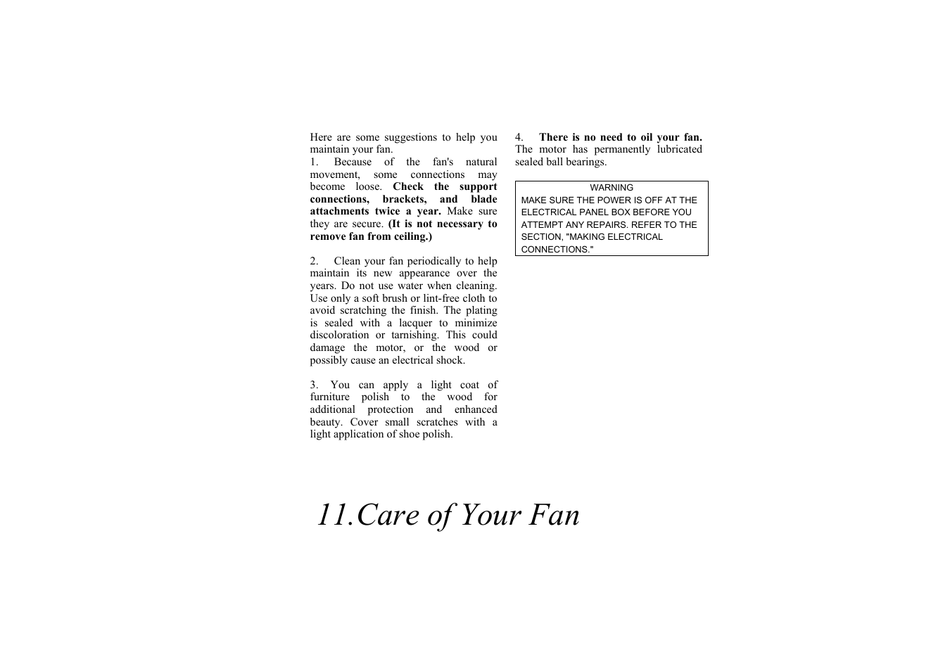 Care of your fan | King of Fans Fulton User Manual | Page 14 / 16