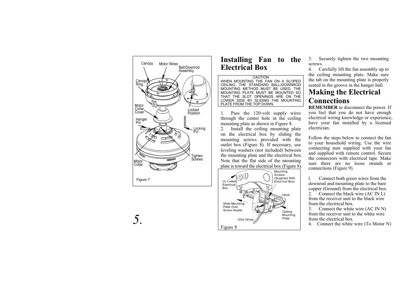 Installing fan to the electrical box, Making the electrical connections | King of Fans Fulton User Manual | Page 8 / 16