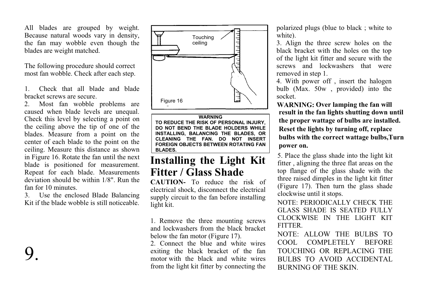 Installing the light kit fitter / glass shade | King of Fans Sabitini User Manual | Page 11 / 16