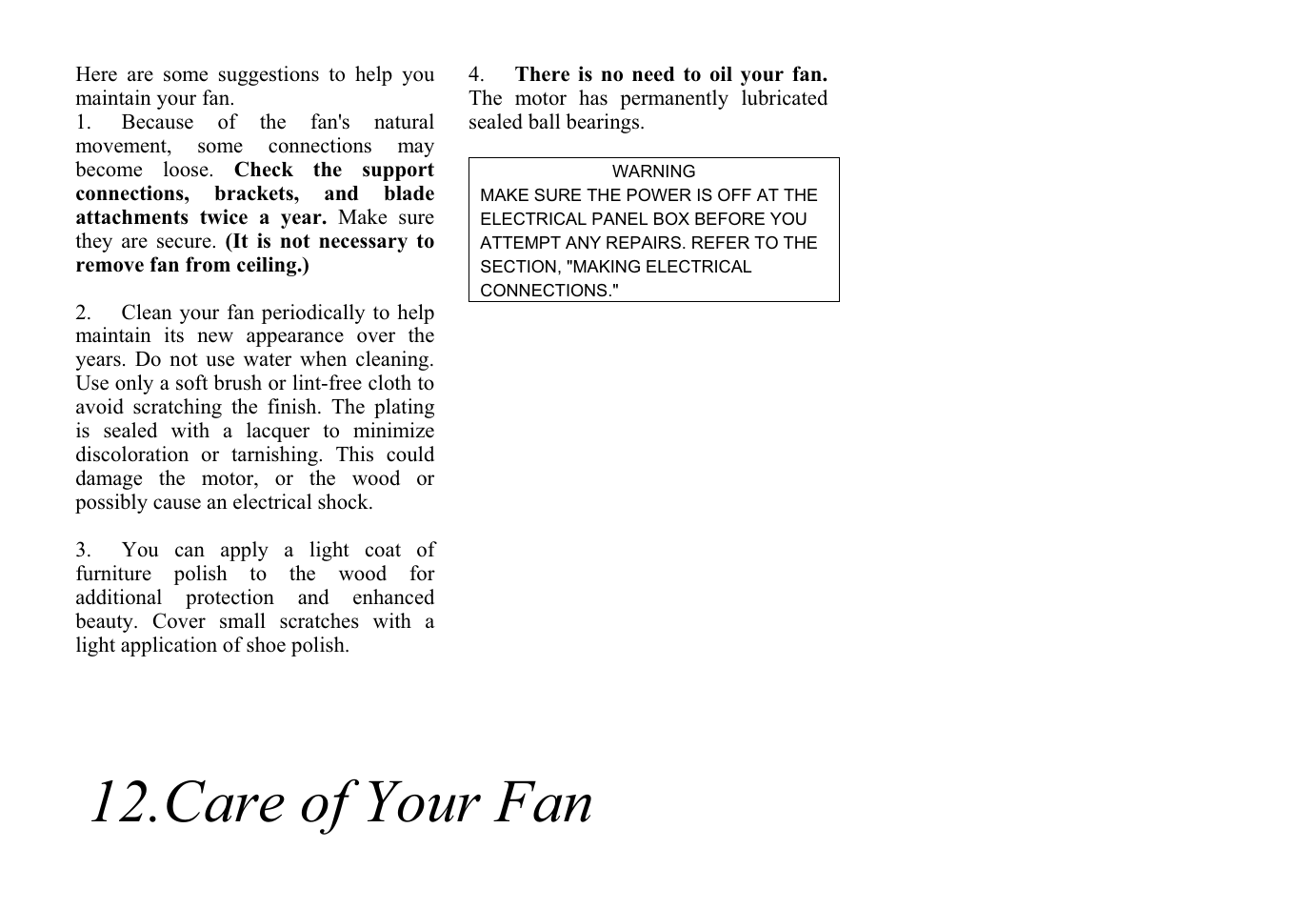 Care of your fan | King of Fans Sabitini User Manual | Page 14 / 16