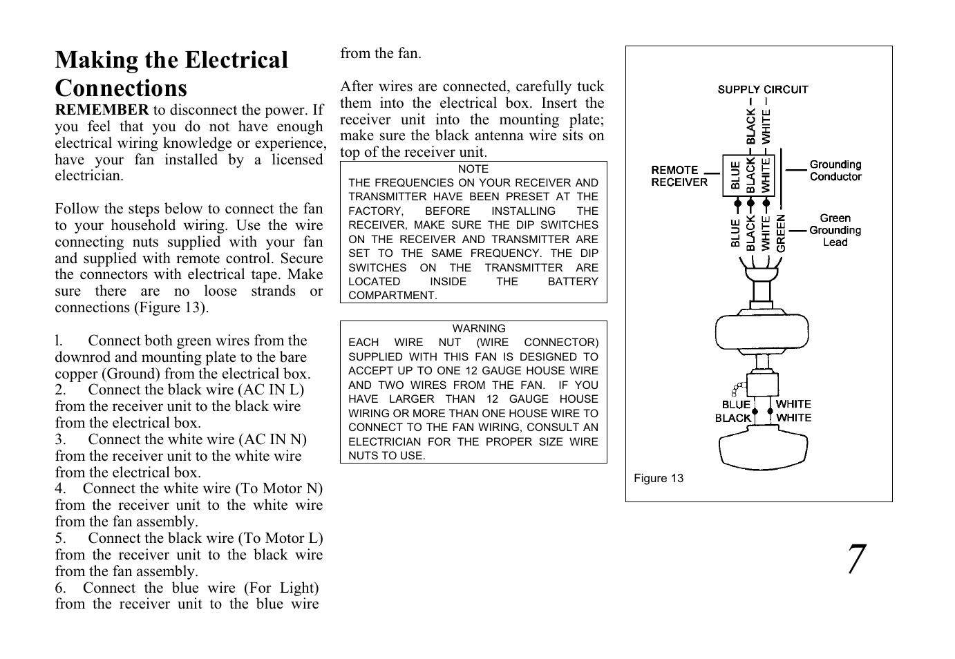 Making the electrical connections | King of Fans Sabitini User Manual | Page 9 / 16