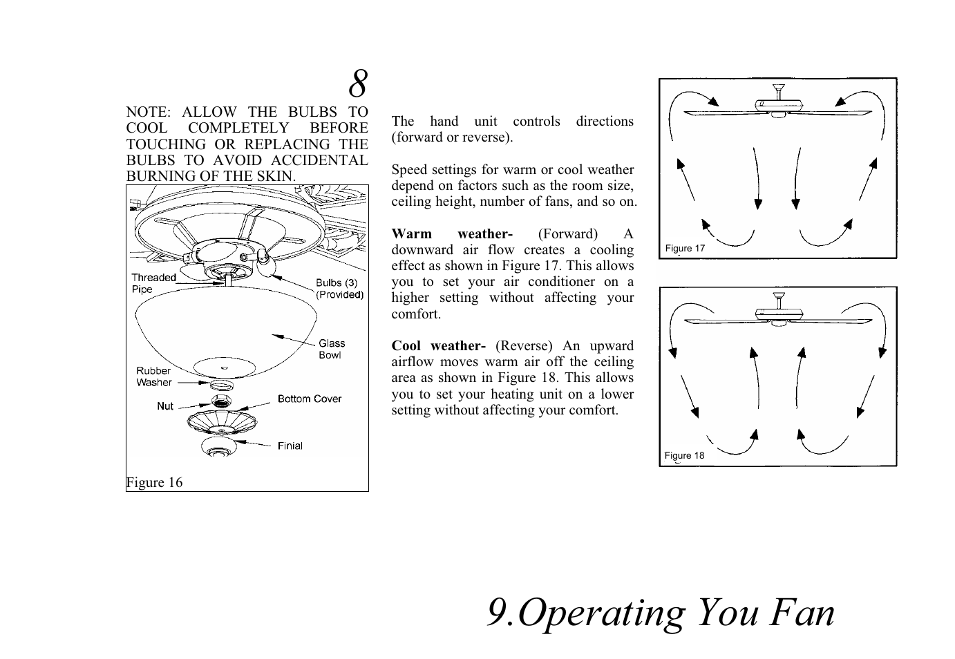 Operating you fan | King of Fans Sauterne User Manual | Page 12 / 16