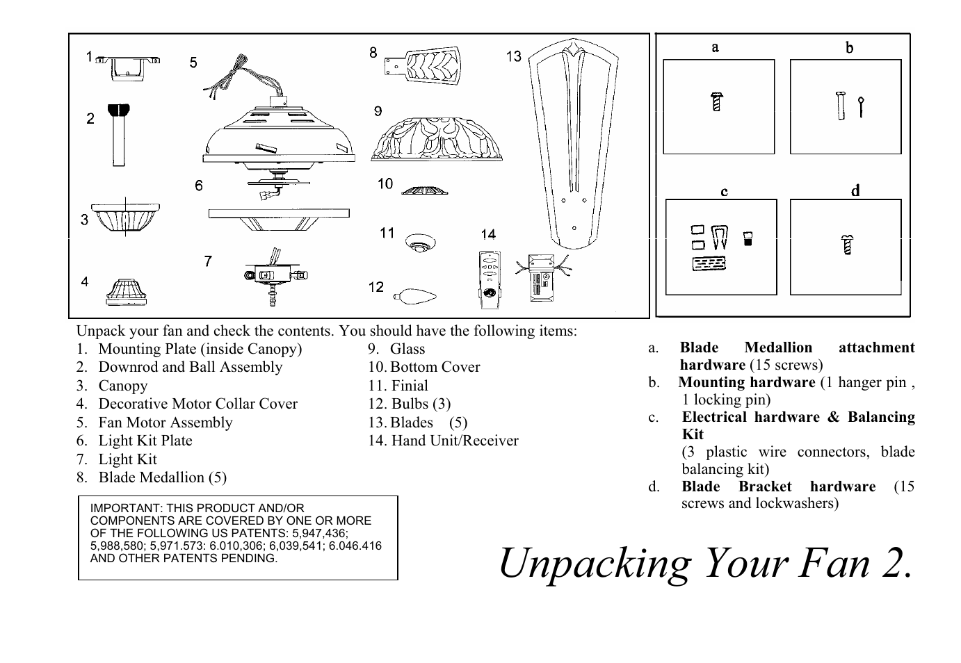Unpacking your fan 2 | King of Fans Sauterne User Manual | Page 5 / 16