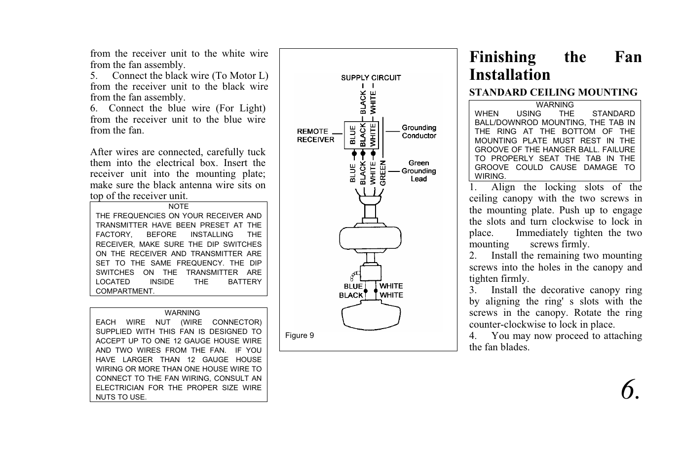 Finishing the fan installation | King of Fans Sauterne User Manual | Page 9 / 16