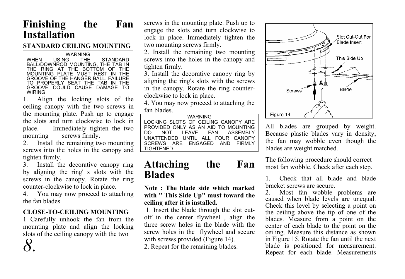 Finishing the fan installation, Attaching the fan blades | King of Fans Valparaiso User Manual | Page 10 / 16