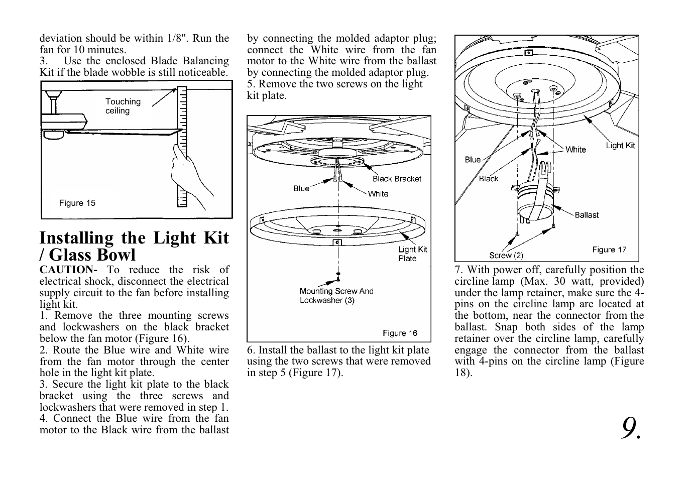 Installing the light kit / glass bowl | King of Fans Valparaiso User Manual | Page 11 / 16
