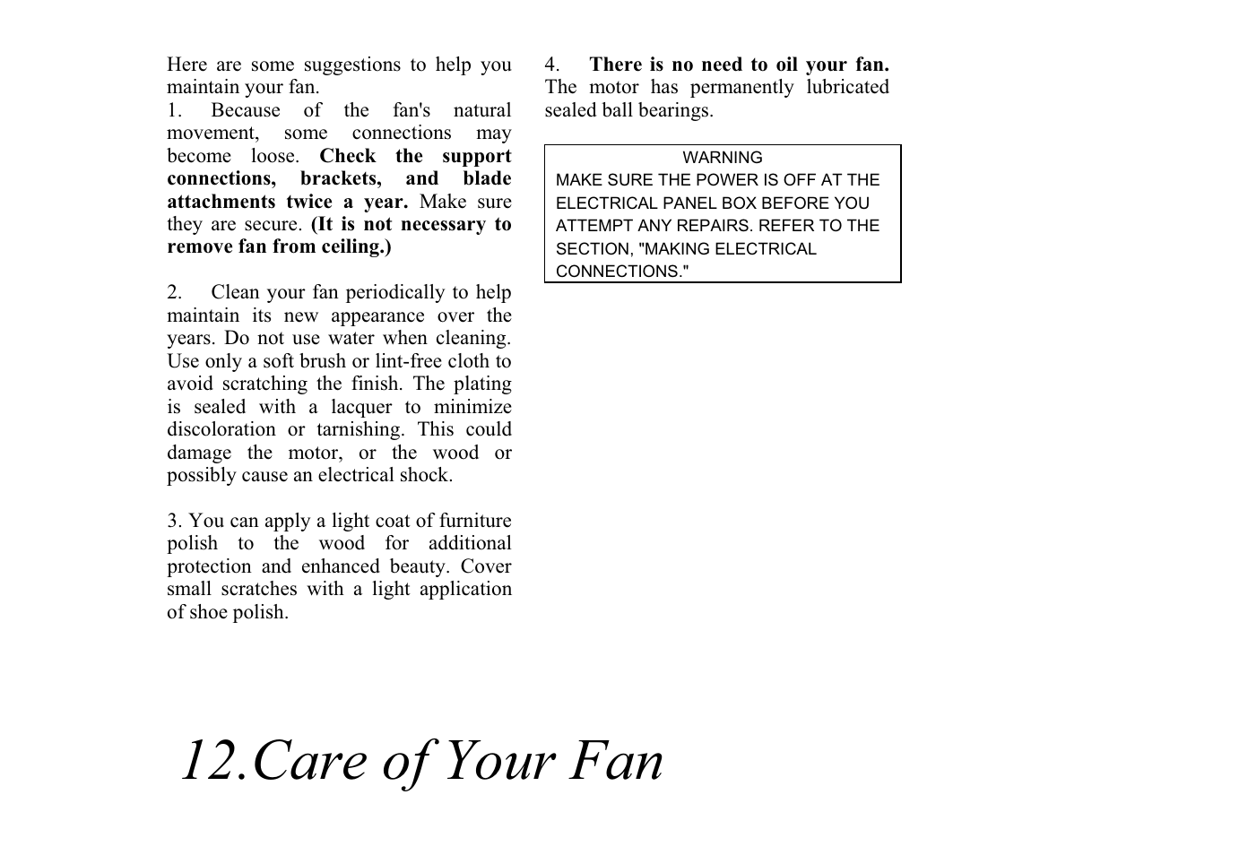 Care of your fan | King of Fans Valparaiso User Manual | Page 14 / 16